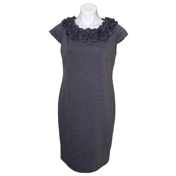 Taylor Ruffle Neck Dress, Gray Knit Cap Sleeve Women’s Size 10 - Picture 1 of 10